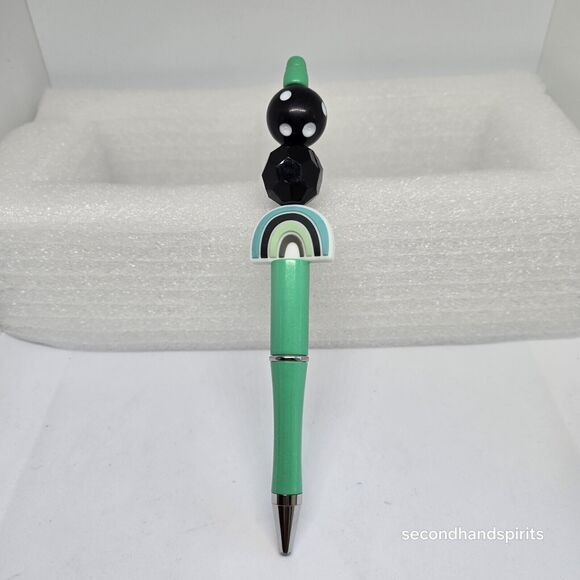 Rainbow Green Black Themed Plastic Beaded Pen - Picture 1 of 1